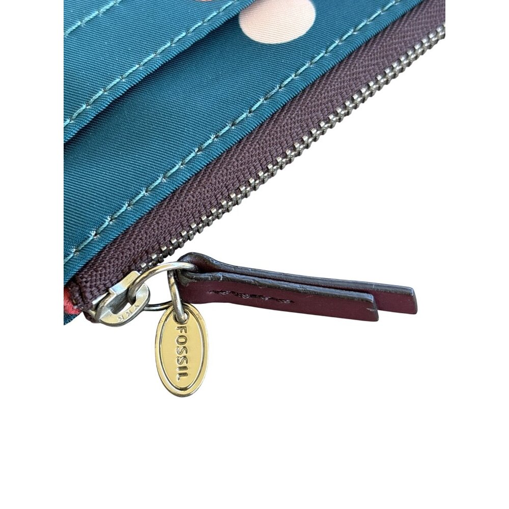 Fossil Zippered Teal & Multi Polka Dots Zip Aroun… - image 5